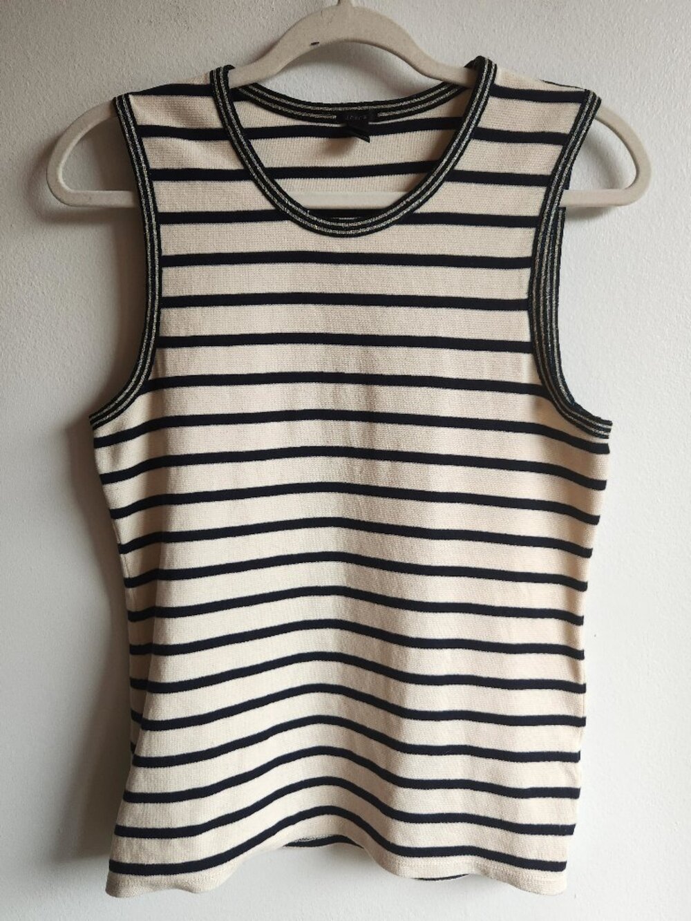 J. Crew Navy Blue & Cream Striped Knit Tank Top - Sz M